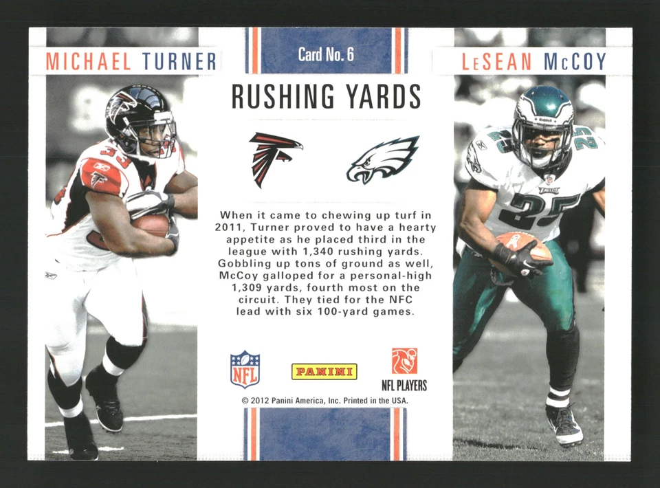 Michael Turner / LeSean McCoy LL 2012 Panini Prestige #6 League Leaders - Image 2 of 2