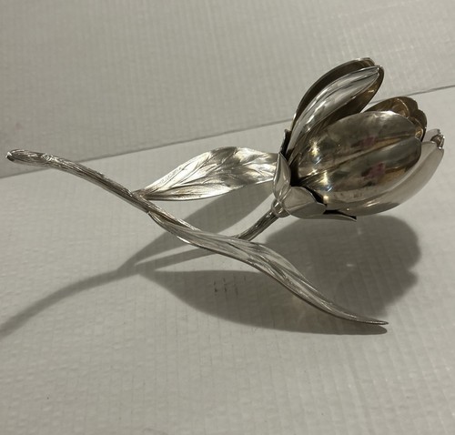 SILVER PLATE Flower Ashtray w/Removable Petals Lotus Lily Hollywood Regency VTG - Imagen 4 de 12