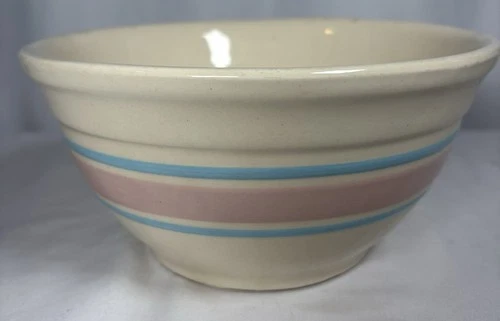 McCoy Ovenware Mixing Bowl Pink & Blue Stripes USA Vintage 8” Inch Diameter