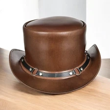 Steampunk Western Gothic Cowboy Handmade Brown Leather Top Hat
