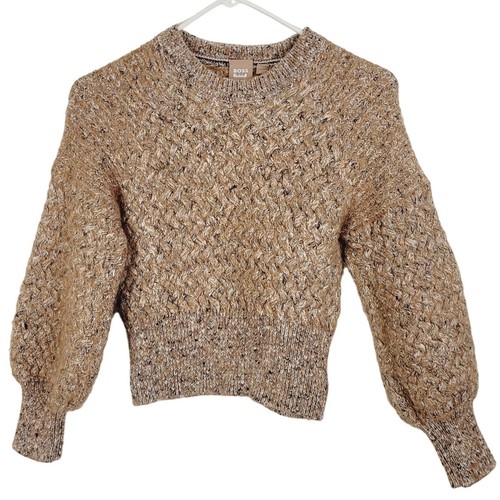 Boss Forenza brown cable knit puff sleeve alpaca wool sweater women's XS - Picture 2 of 14