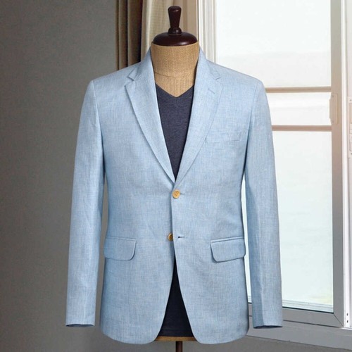Men Blue Notch Lapel Suit Jacket Single Breasted Casual Style Minimalist - Picture 2 of 11