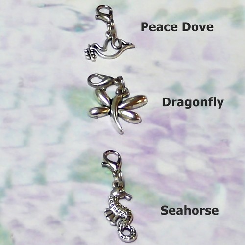 Clip on charm, Zipper pull, Handbag dangle Dove Dragonfly Seahorse Sun Owl Rose - Picture 8 of 12