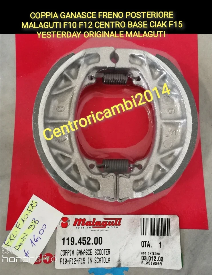 MALAGUTI ORIGINALE COPPIA GANASCE FRENO POSTERIORE MALAGUTI F10 F12 CENTRO BASE CIAK F15 YESTERDAY