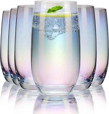 Iridescent Drinking Glasses Set of 6 - Highball Water Glasses - Glass Cups fo...