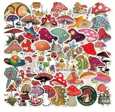50 Cute Mushroom Stickers Fungi Cute Bright Vibrant Variety Vinyl Decal Lot