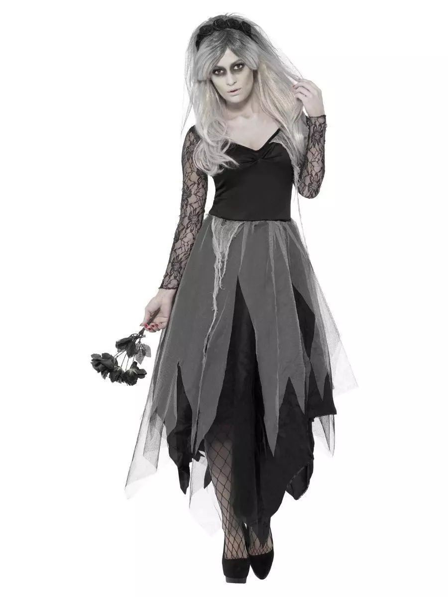 Womens Ladies Black Graveyard Corpse Bride Halloween Costume sizes