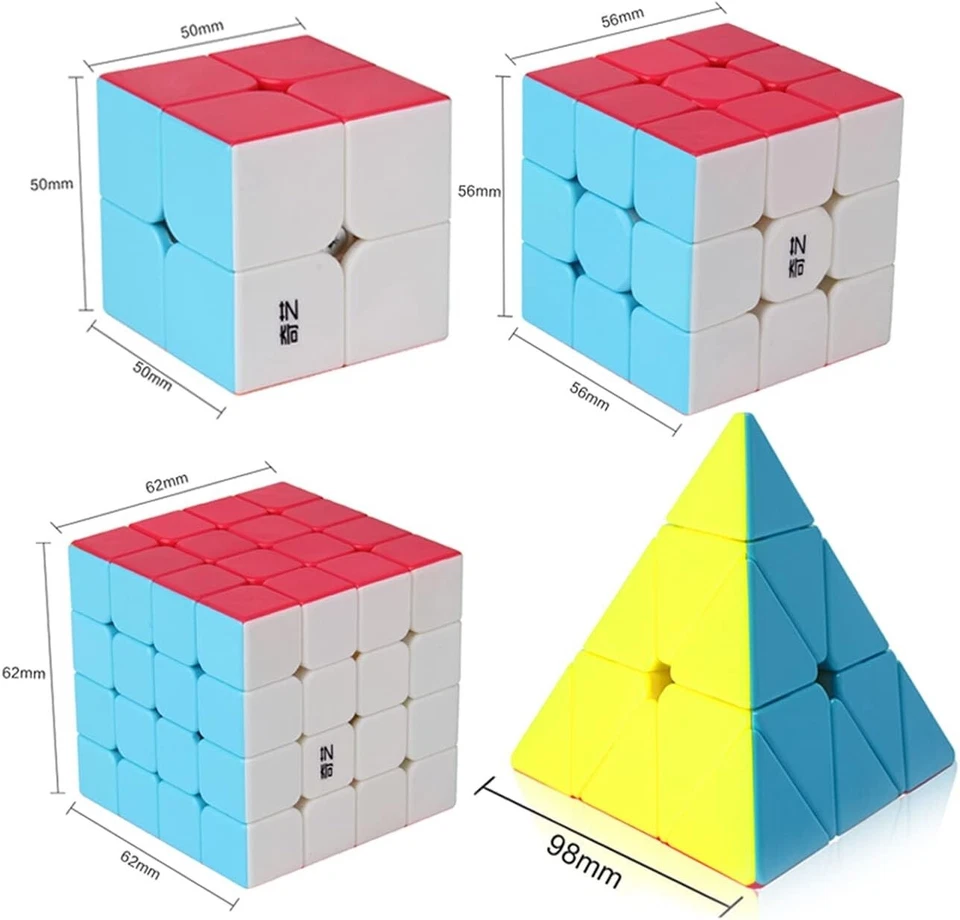 4 Pack Speed Cube Set, Speed Cube 2x2 3x3 4x4 Pyramid Magic Cubes Brain Teaser - Image 2 of 4