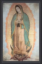 Our Lady of Guadalupe Religious on Stretched Canvas 24"x36" Black Red Oak Frame 