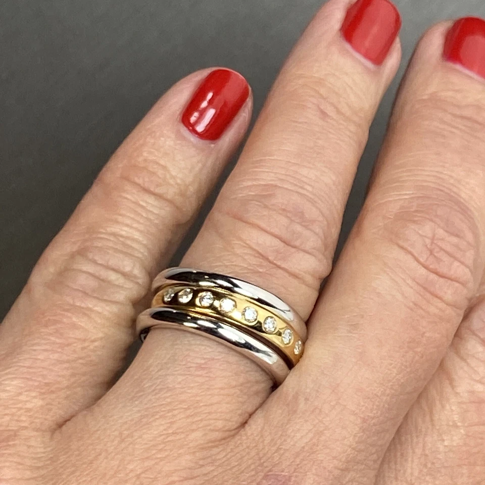 Juego de anillos banda mágica de diamantes de oro amarillo blanco de 18 quilates Georg Jensen R Overgaard 6,75 Foto 2 de 4