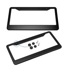 Black Chrome Stainless Steel Metal License Plate Frame Tag Cover With Screw Caps