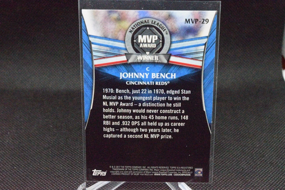 Johnny Bench #MVP-29 - 2017 Topps Update Series - MLB MVP Award - Image 2 of 2