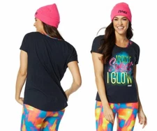 Zumba You Glow Girl Long Tee - sz XS & M ~ Black ~ New! Free Ship