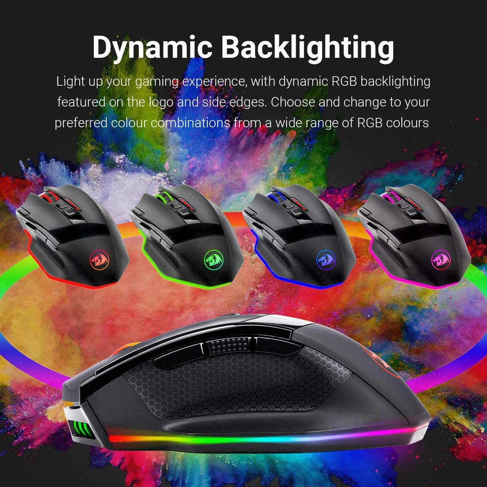 Redragon M801 PC Gaming Mouse LED RGB Backlit MMO 9 Programmable Buttons Mouse - Image 2 of 4