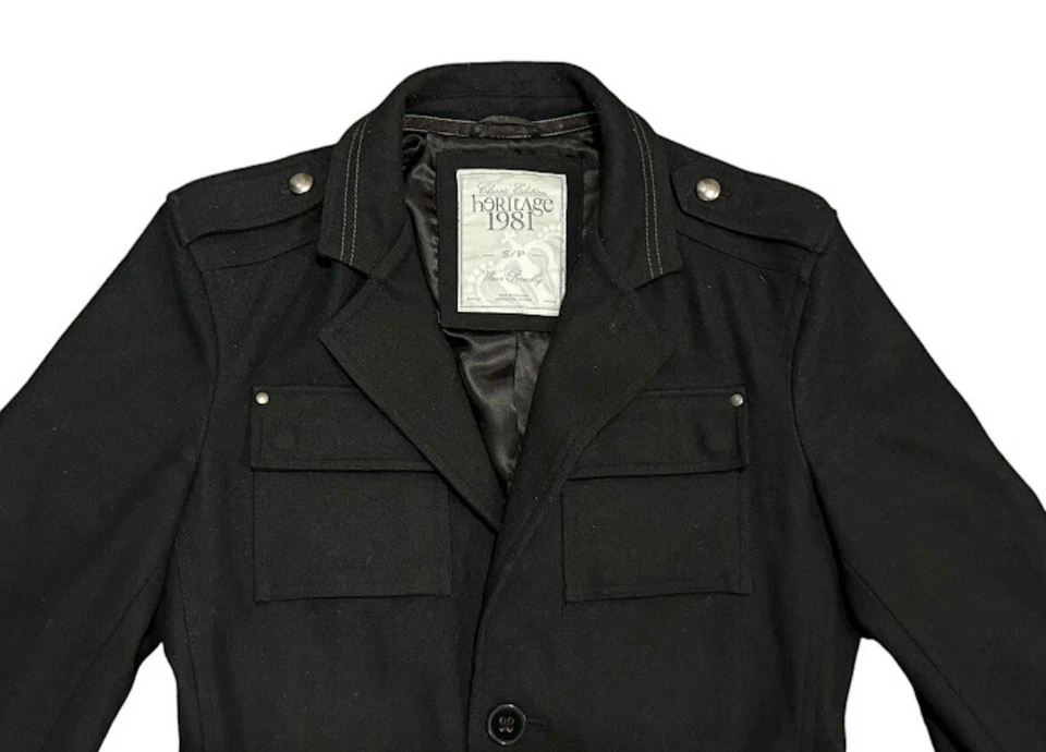 Chaqueta para mujer Heritage 1981 chaquetón negro mezcla de lana forrada talla S "Usar orgullosamente" Foto 2 de 4