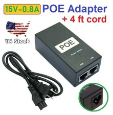 US 15V-0.8A Wall Plug POE Injector Ethernet Adapter IP Phone/Camera Power Supply
