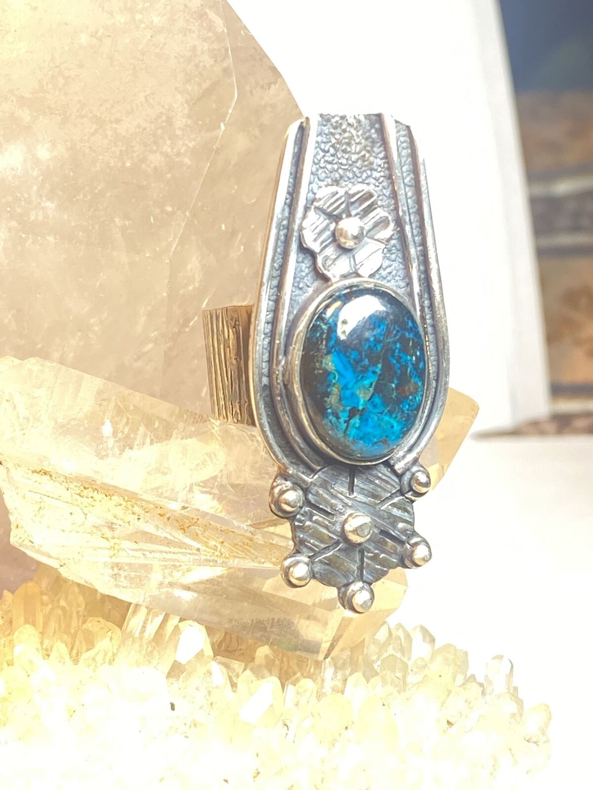 Turquoise ? ring size 7.75 floral long southwest … - image 6