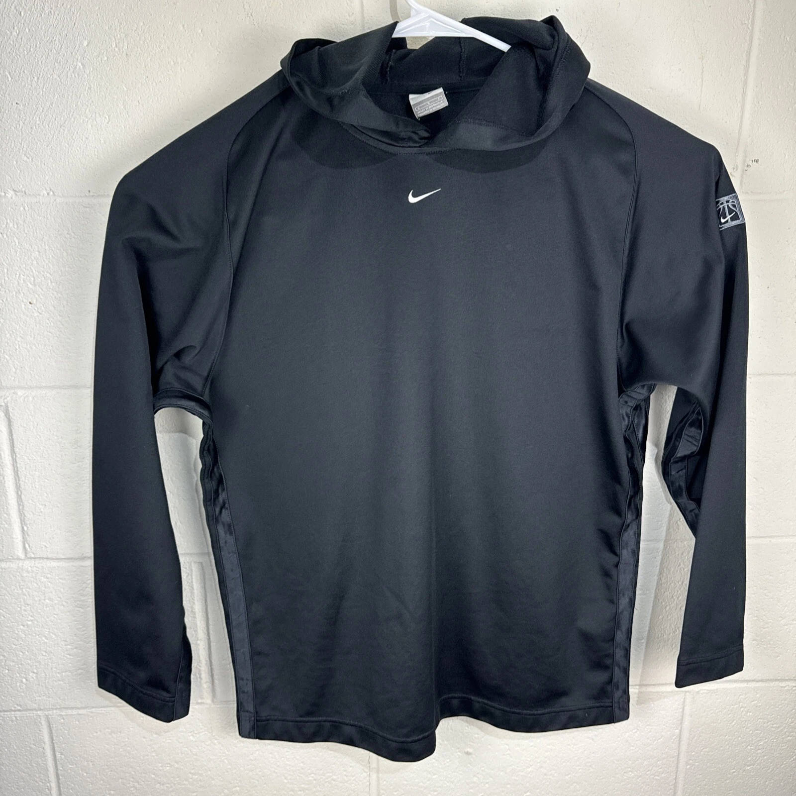Vintage Nike Center Little Check Swoosh Lightweight Hoodie Large Black Polyester
