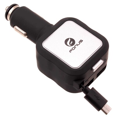 Car Charger Retractable 4.8Amp 2-Port USB Micro-USB DC Socket Power for Tablets