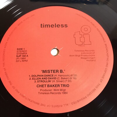 MR. B/CHET BAKER TRIO (1984) Rare Original Timeless recs Vinyl LP