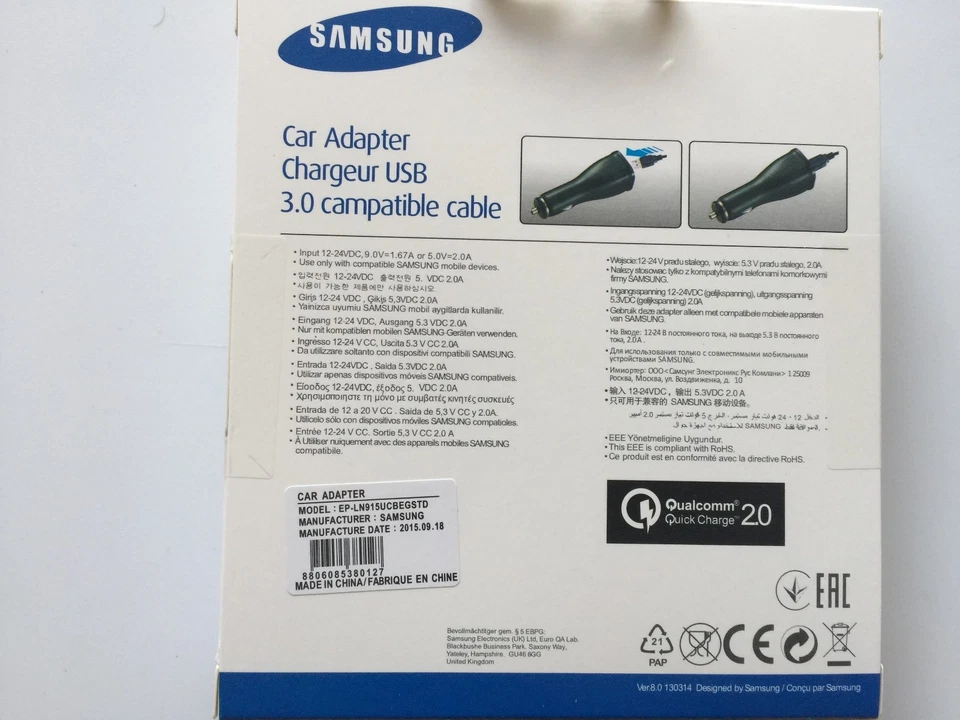Samsung 15W USB Auto Quick Charger + Micro USB 3.0 Cable Black NEW - Image 2 of 3