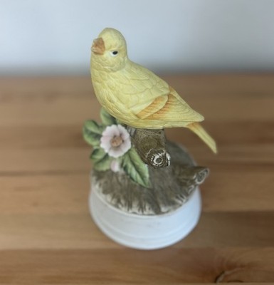 Yellow Bird With Music Box Playing  The Way We Were  Porcelain Figurine 7 