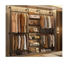 Aheaplus Industrial Pipe Clothing Rack, Reversible 6.42FT Clothes Rack for Ha...