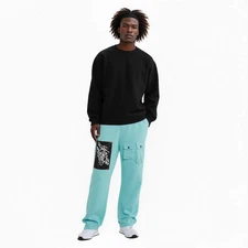 Konus Men's Wide Print Patch French Terry Sweatpants in Teal
