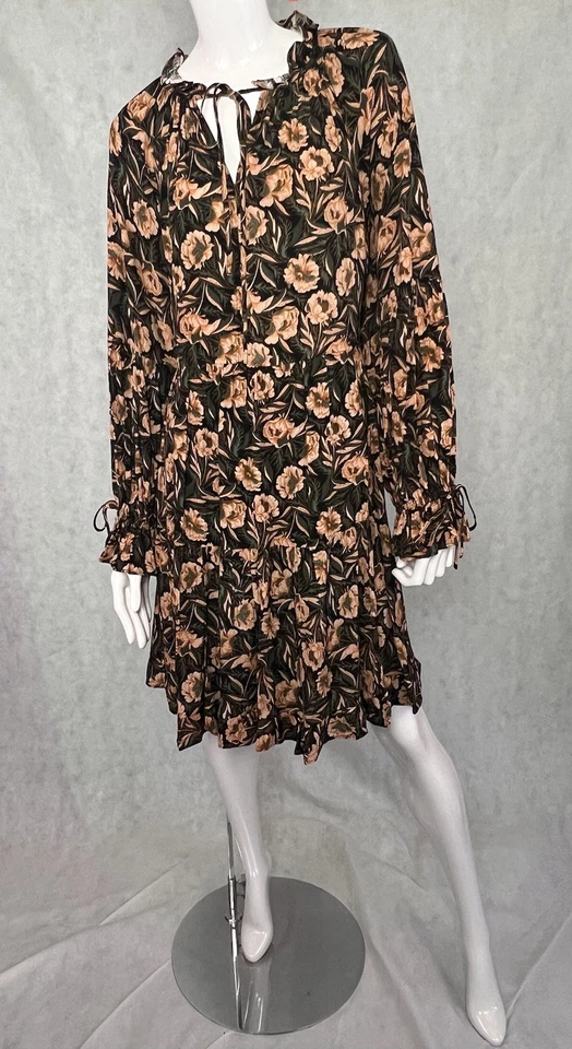 Gibson Latimer V-Neck Floral Bohemian A-line Dress Long Sleeve XL Multicolor Foto 3 de 4