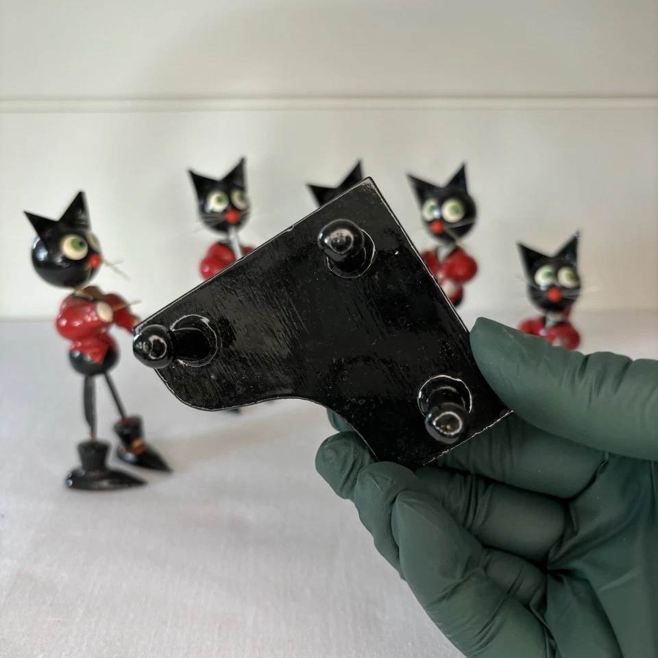 Vintage Wood Black Cat Jazz Band Figurine Set 5 Musician Cats with Piano Japan - Image 3 of 4