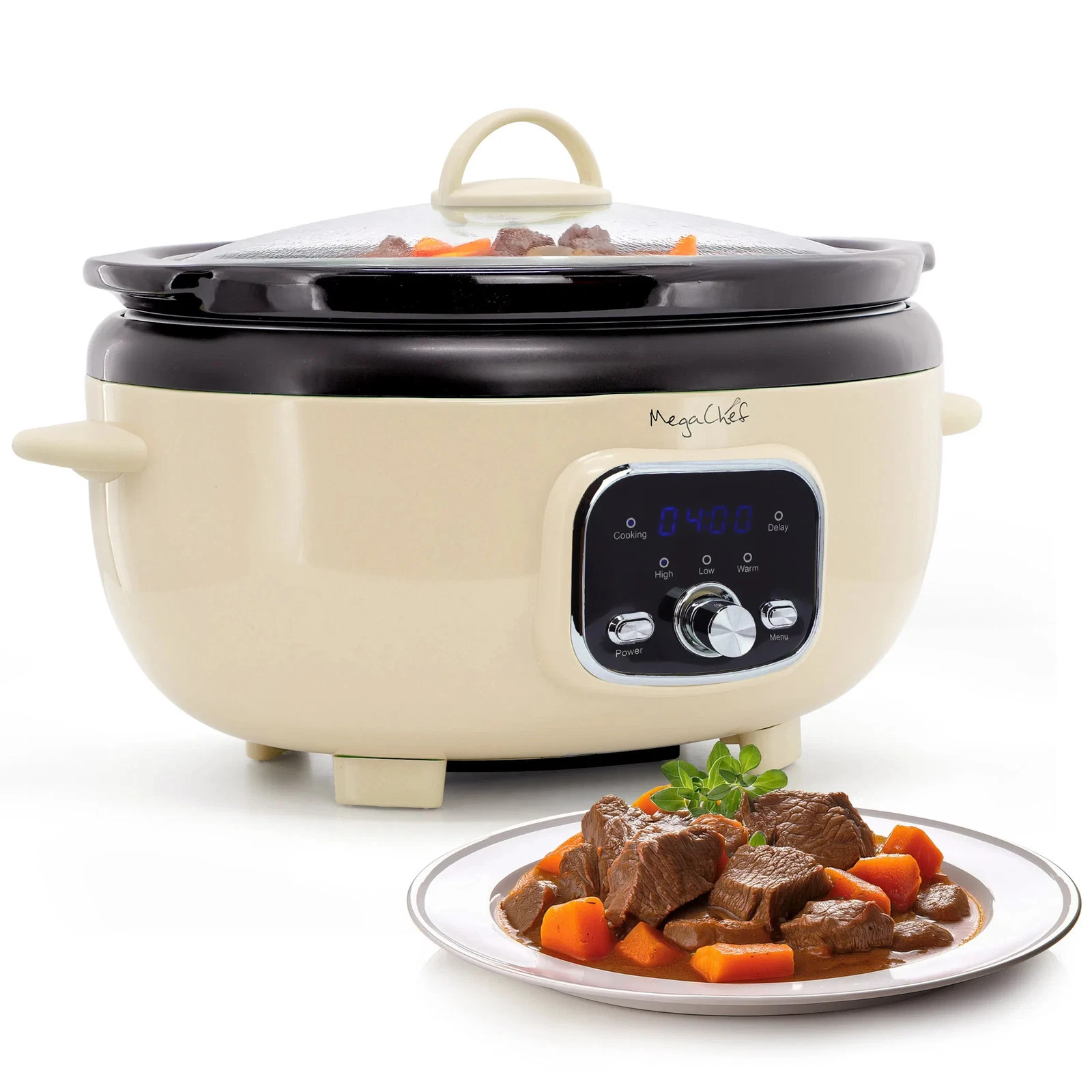 MegaChef 3.7 Quart Oval Electric Digital Slow Cooker - Thumbnail 2