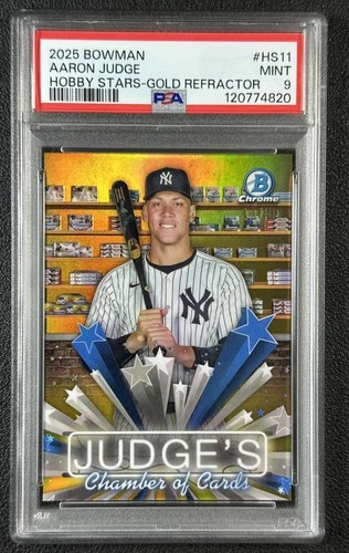 AARON JUDGE PSA 9 2025 BOWMAN CHROME #HS-11 HOBBY STARS GOLD REFRACTOR 43/50