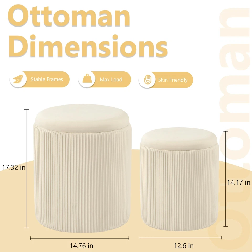 Otomana redonda con juego de almacenamiento de 2, taburete de tocador con almacenamiento para dormitorio, ot... Foto 2 de 4