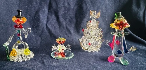 Lot of 3 vintage Murano glass clown figurine, handcrafted in Italy and lit tree
