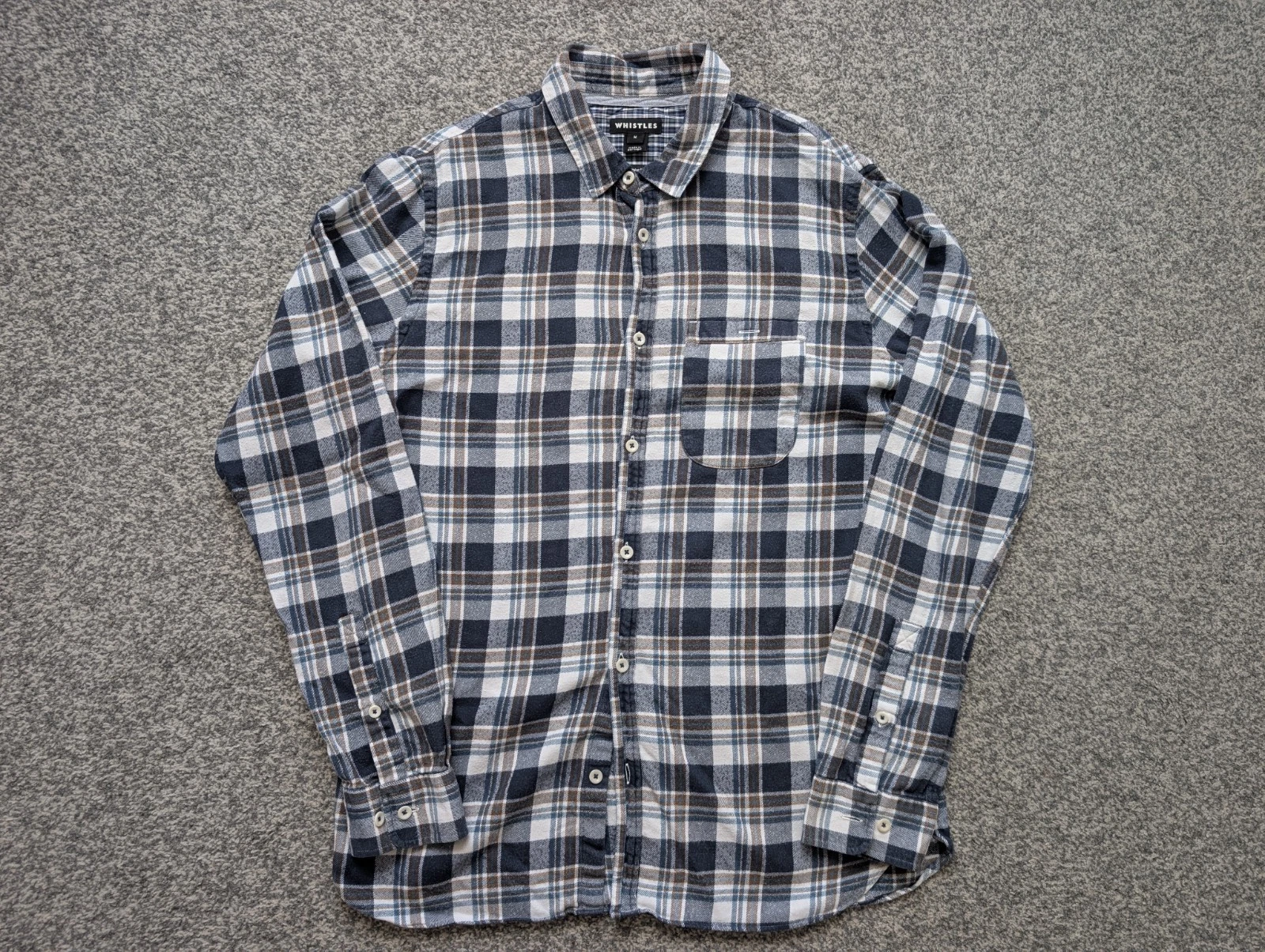 Whistles Shirt Mens Medium Blue Plaid Flannel Outdoor Casual Check Grunge Y2K