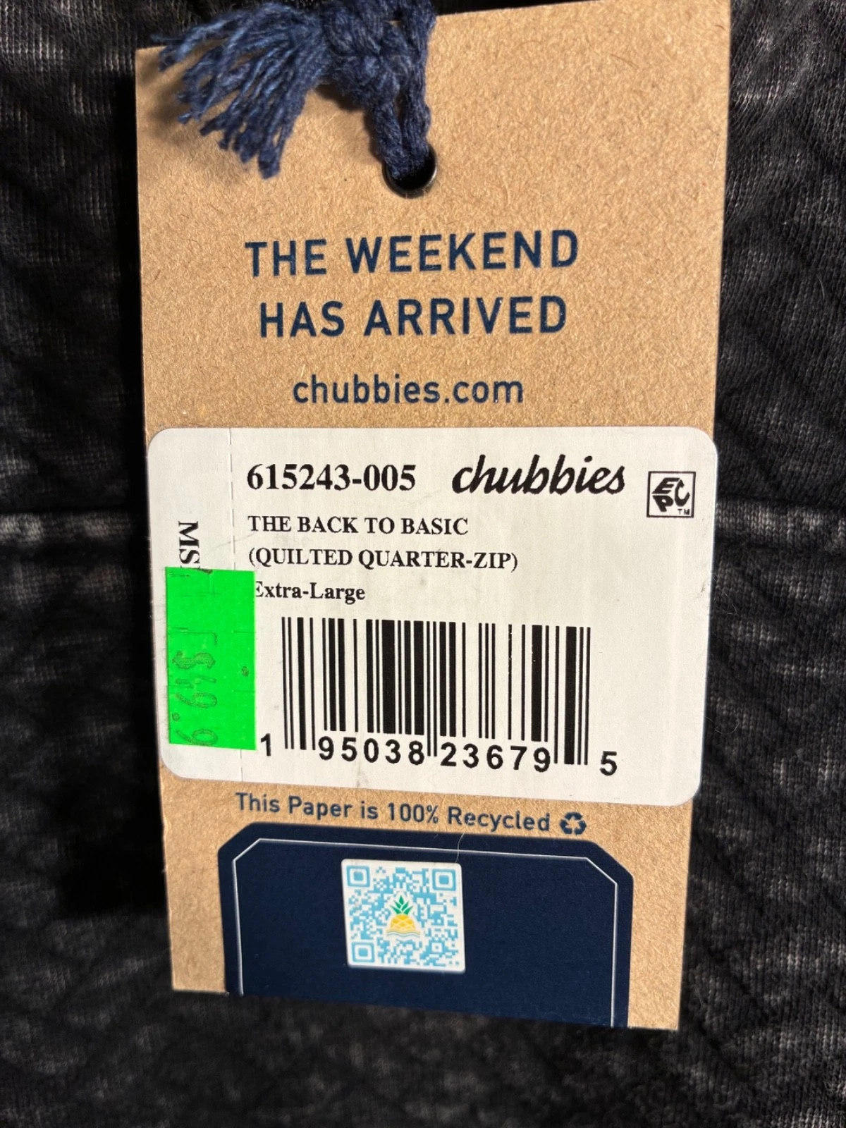 NWT Chubbies Men's XL Back to Basic Quilted 1/4 Zip Pullover Charcoal - product detail image 2
