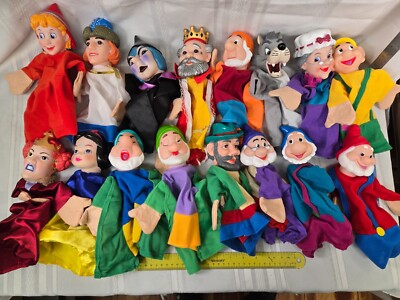 16 Disney Snow White Seven Dwarfs Hand Puppets red riding hood bad wolf