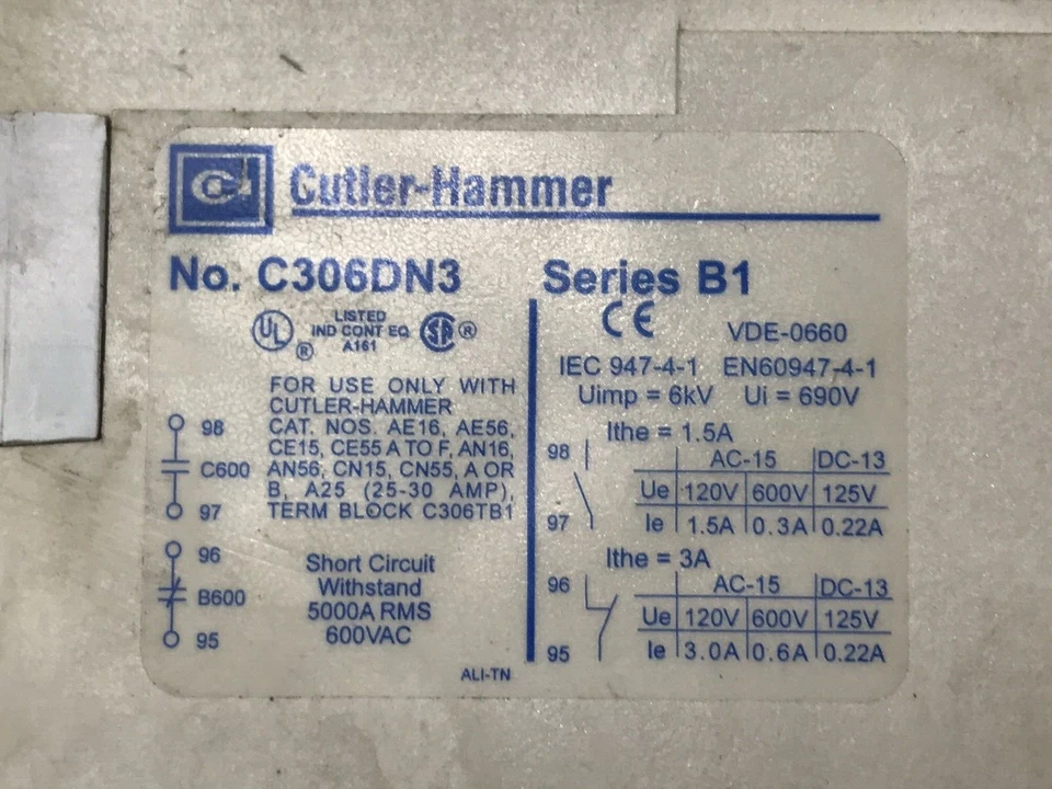 Arrancador de motor Eaton Cutler-Hammer AN16BNO 18AMP y C306DN3 C320KGS1 H2005B Foto 3 de 4