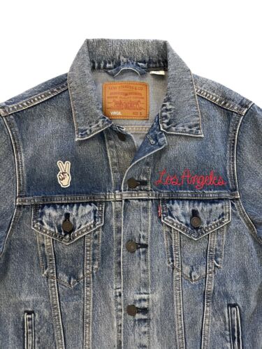 RARE Levi’s Virgil Los Angeles Embroidered Mens S Denim Trucker Jean Jacket EUC - Picture 2 of 11