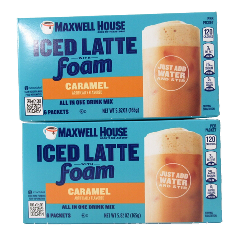 Maxwell House Iced Latte Foam Caramel Drink Mix 2 Boxen 6 Päckchen je 12 insgesamt