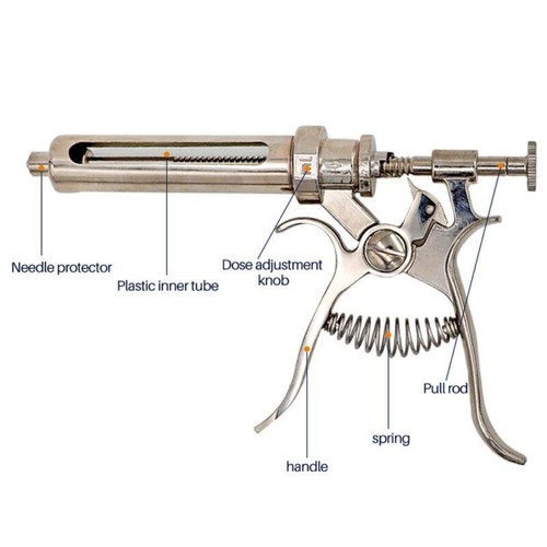 Jeringa automática de pistola de dosis ajustable 50 ml instrumentos veterinarios para ganado - Imagen 7 de 8