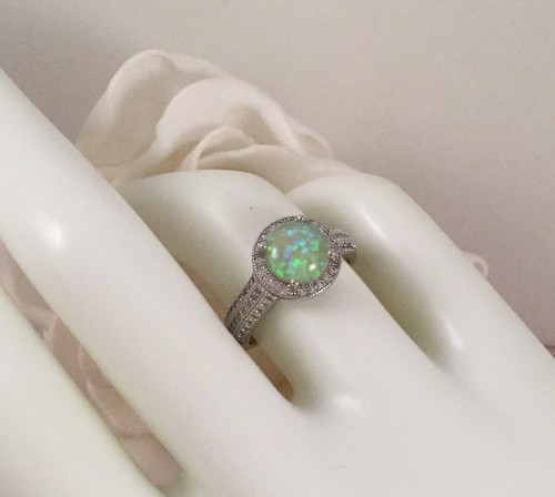 Vintage Jewellery Gold Ring Opal White Sapphires Antique Deco Jewelry large 9 - Picture 5 of 9