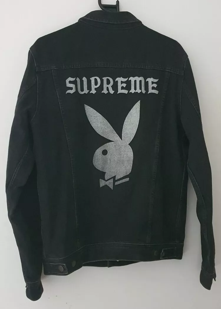 SS14 Supreme X Playboy Jeans Veste Noir Camionneur Taille L 2014 Vintage Rare