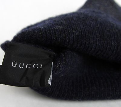 New Gucci Dark Blue Wool Cashmere Knit Beanie Hat w/Logo  display picture 2