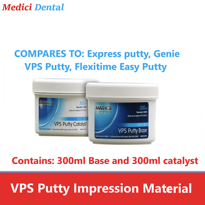 Dental VPS Putty Impression Material - 600ml Kit (300ml Base + 300ml Catalyst), USA Made