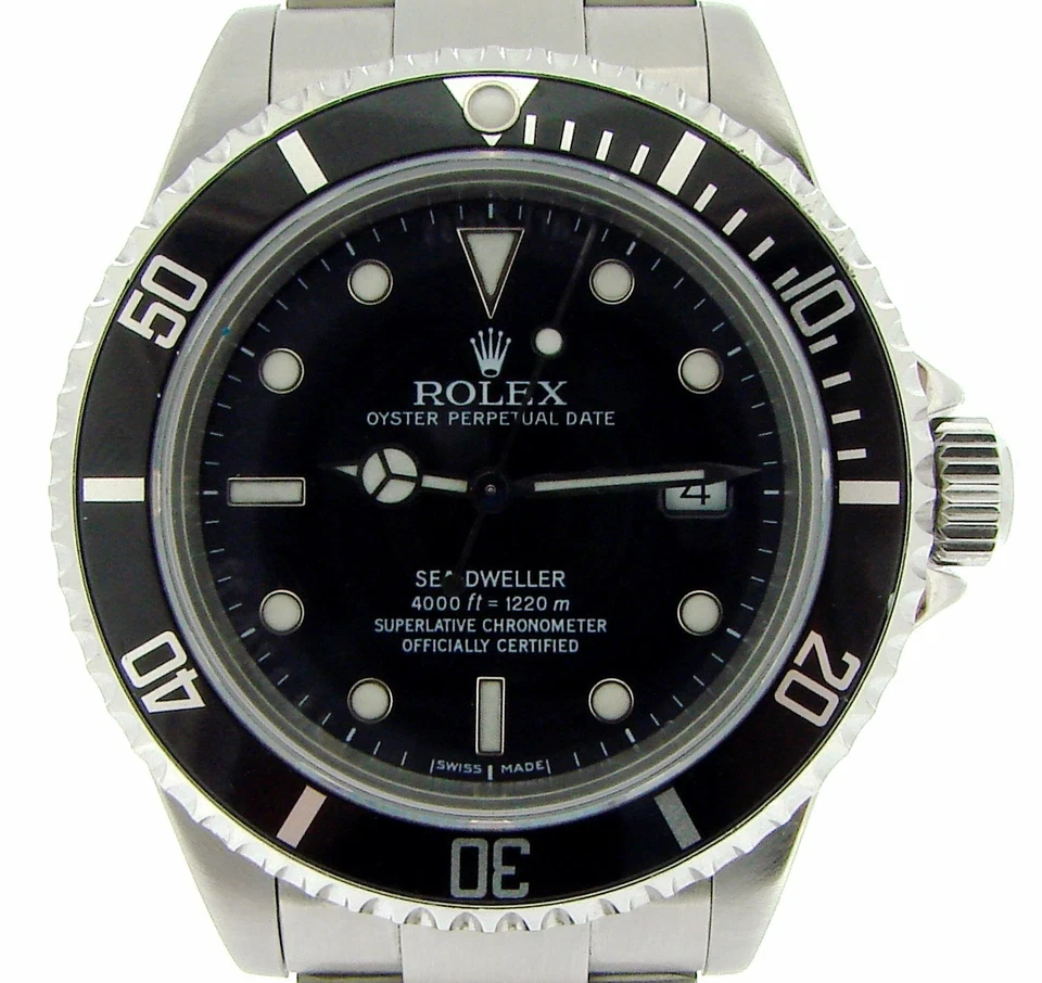 Rolex Sea-Dweller 4000 Mens Stainless Steel Watch Black Dial Bezel 16600