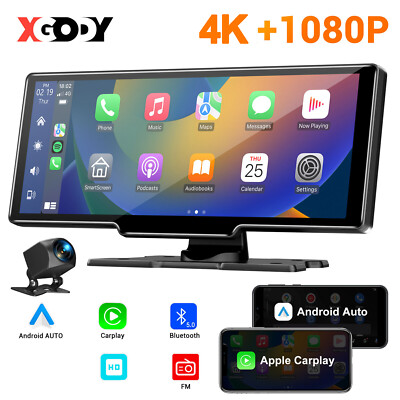 XGODY 4K Dual Lens Dashcam MIT CarPlay Android Auto Tragbare Autoradio 10 Zoll