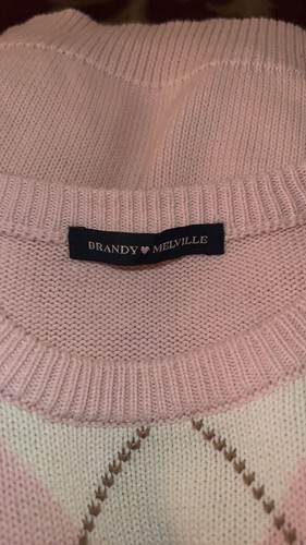 Brandy Melville Teen Girl Abi Argyle Pink White Blue Crewneck Pullover Sweater - Picture 9 of 16