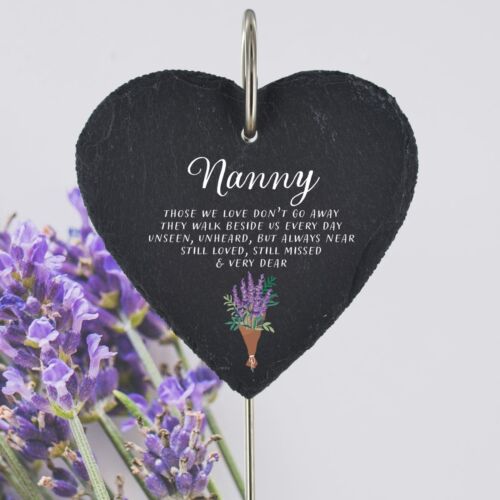 Nanny Grave Stick Marker Lavender Those We Love Memorial Slate Heart Tribute - Picture 1 of 1