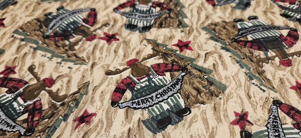 Christmas Moose Tree Rustic Cotton Fabric Sew Quilt Craft 45” W x 64” L - Image 3 of 4